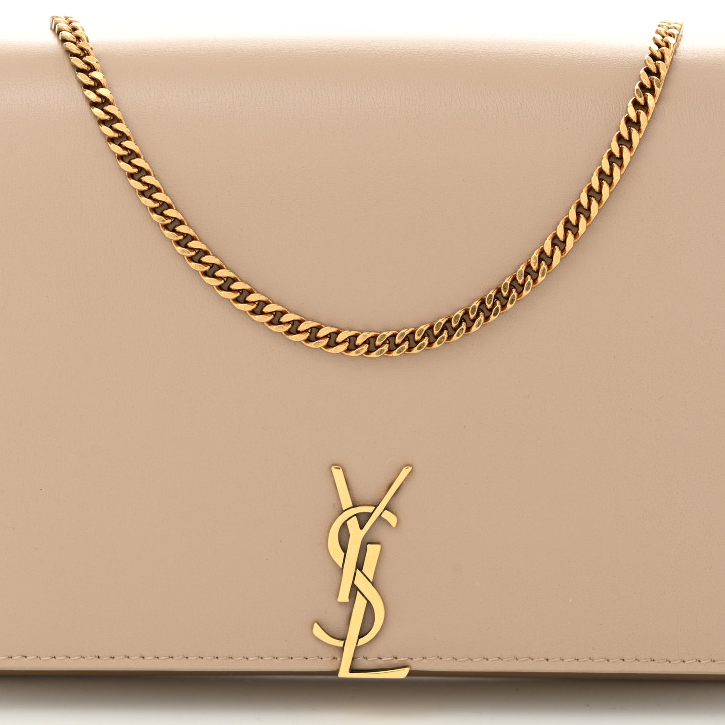 Glossy Calfskin Monogram Chain Wallet Dark Beige