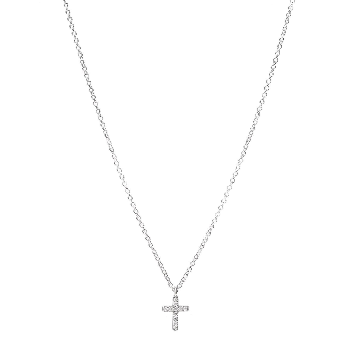 18K White Gold Diamond Mini Cross Pendant Necklace