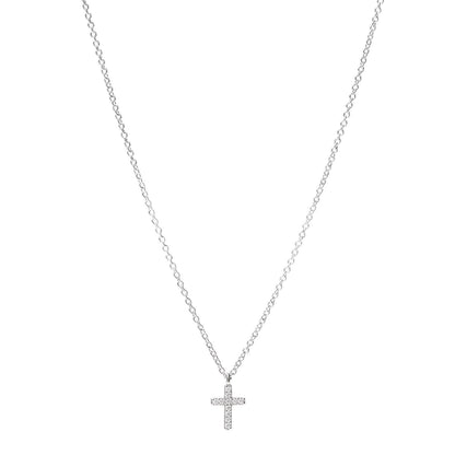 Tiffany 18K White Gold Diamond Mini Cross Pendant Necklace 1 of 6