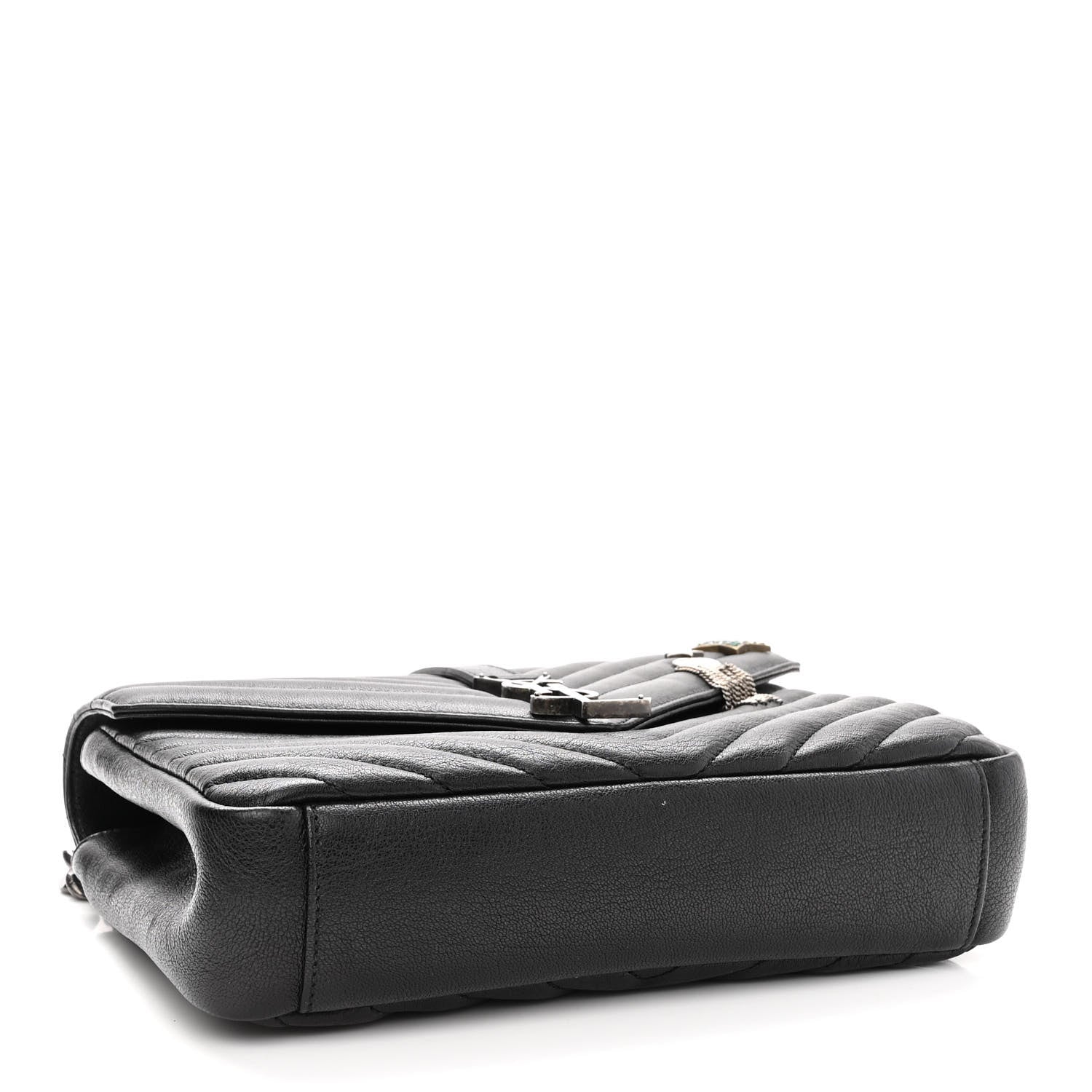 Saint Laurent Sheepskin Matelasse Chevron Monogram Medium Pins College Bag Black 4 of 11
