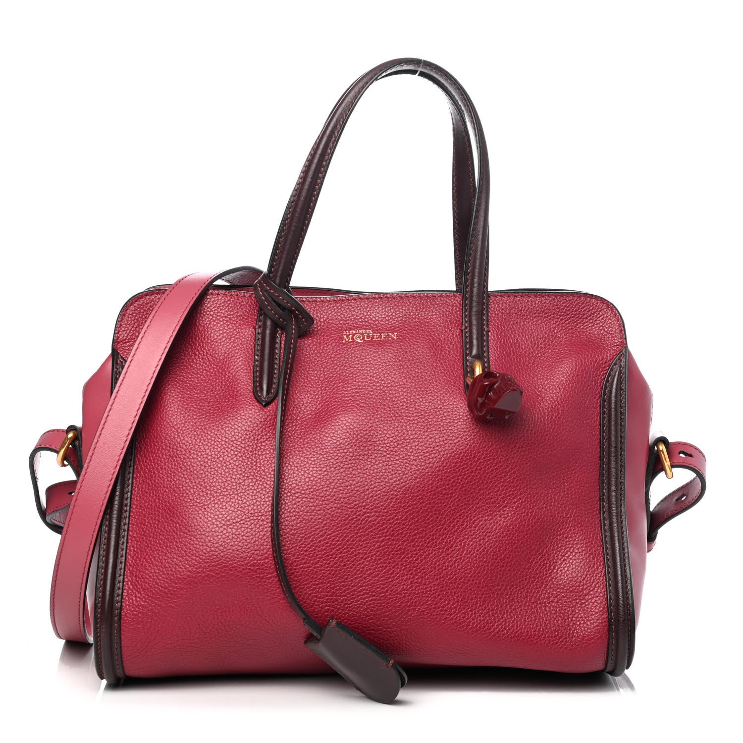 Alexander McQueen Pebbled Calfskin Small Skull Padlock Zip Around Tote Dark Pink 1 of 4