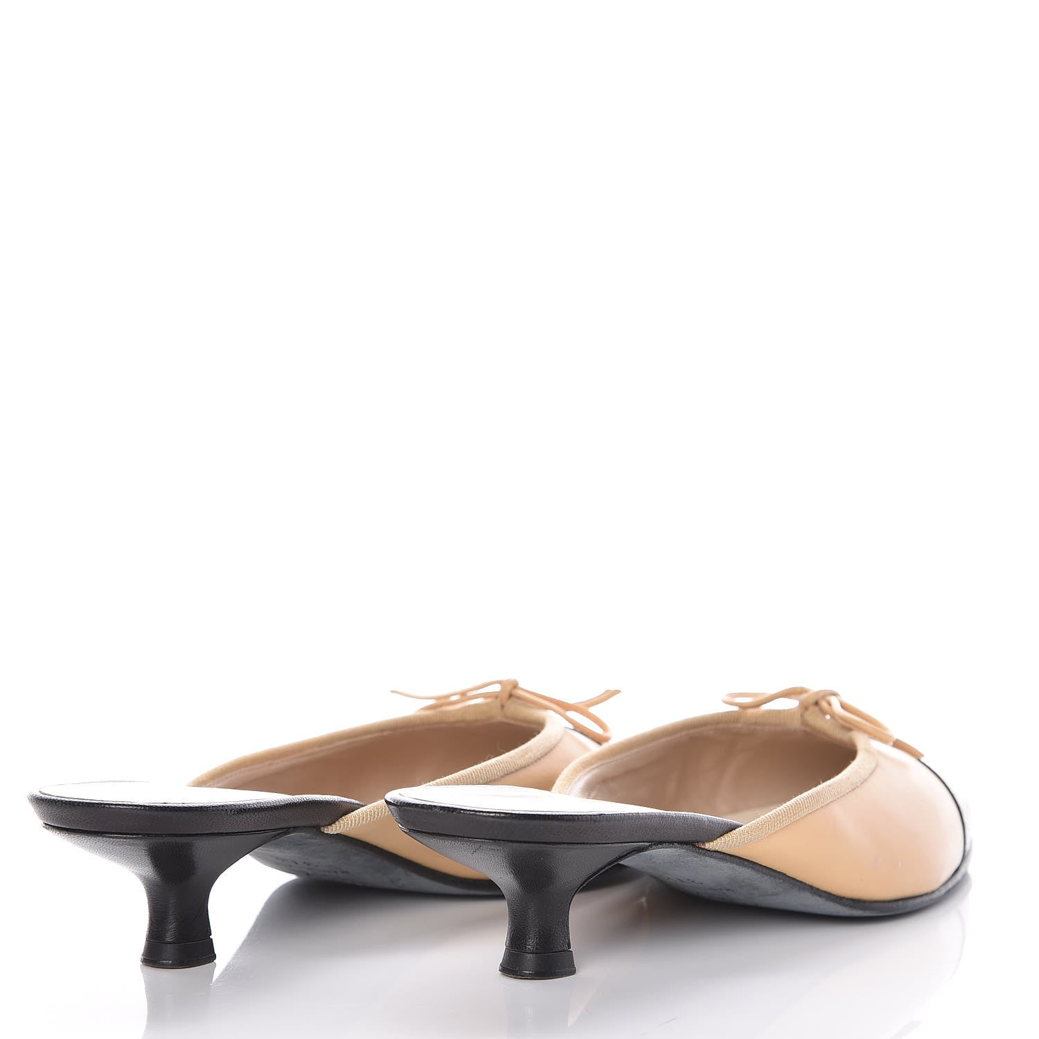 Chanel Lambskin Cap Toe CC Mules 37.5 Beige Black 4 of 10