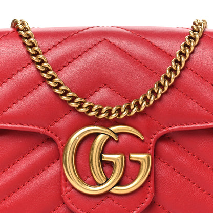 Gucci Calfskin Matelasse Super Mini GG Marmont Shoulder Bag Hibiscus Red 8 of 10