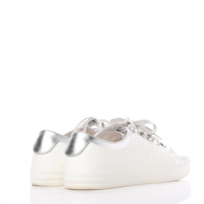Chanel Iridescent Goatskin Sneakers 40.5 White Silver 4 of 13