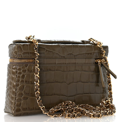 Chanel Calfskin Crocodile Embossed Top Handle Trapeze Small Vanity Case With Chain  Dark Khaki 3 of 10