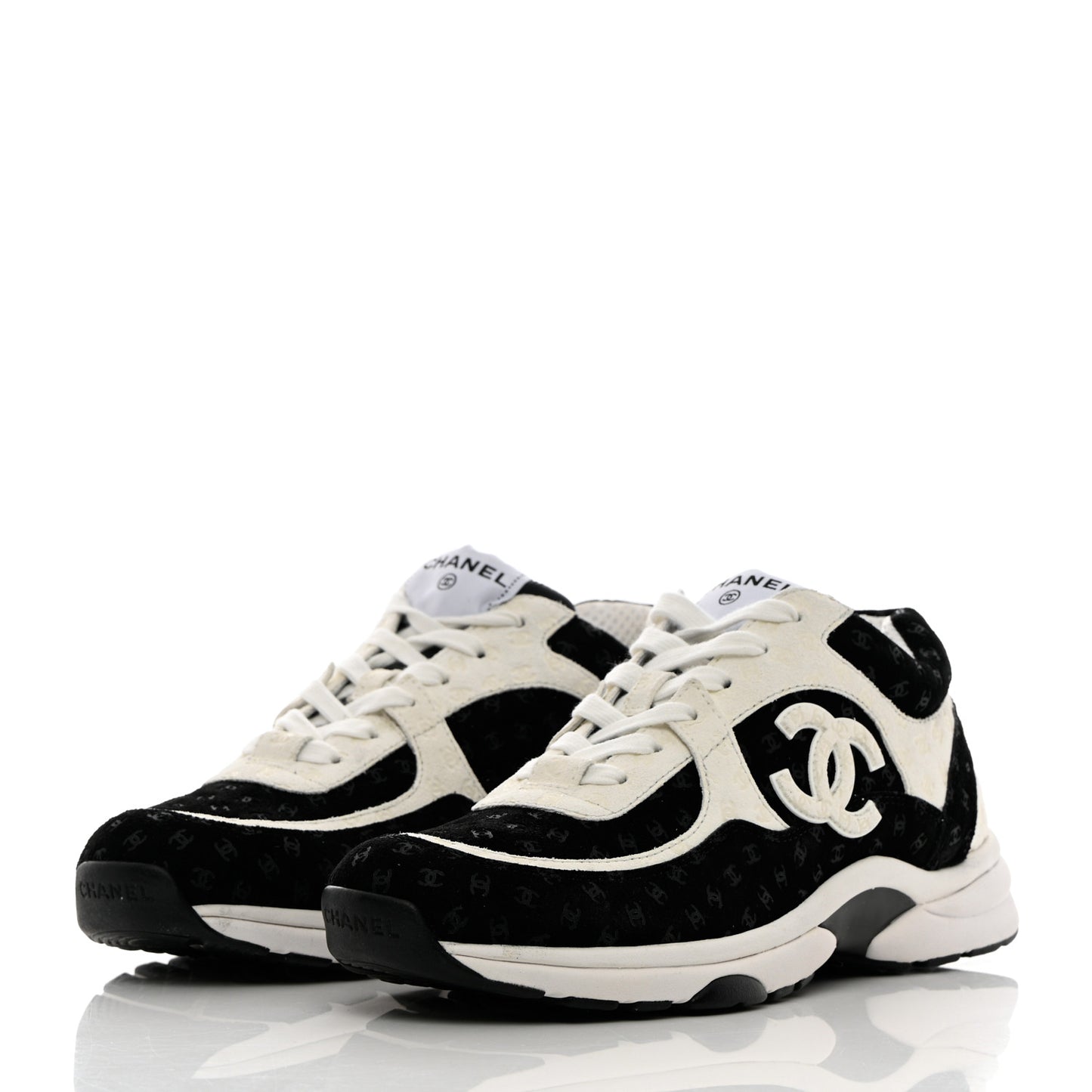 Nylon Suede Calfskin Printed CC Sneakers 39.5 White Black
