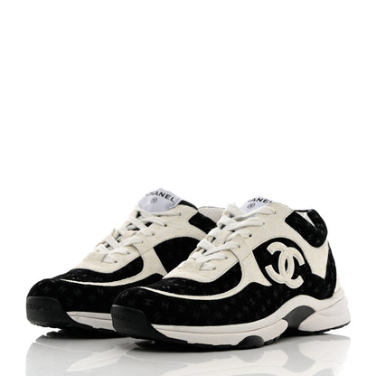 Chanel Nylon Suede Calfskin Printed CC Sneakers 39.5 White Black 3 of 13