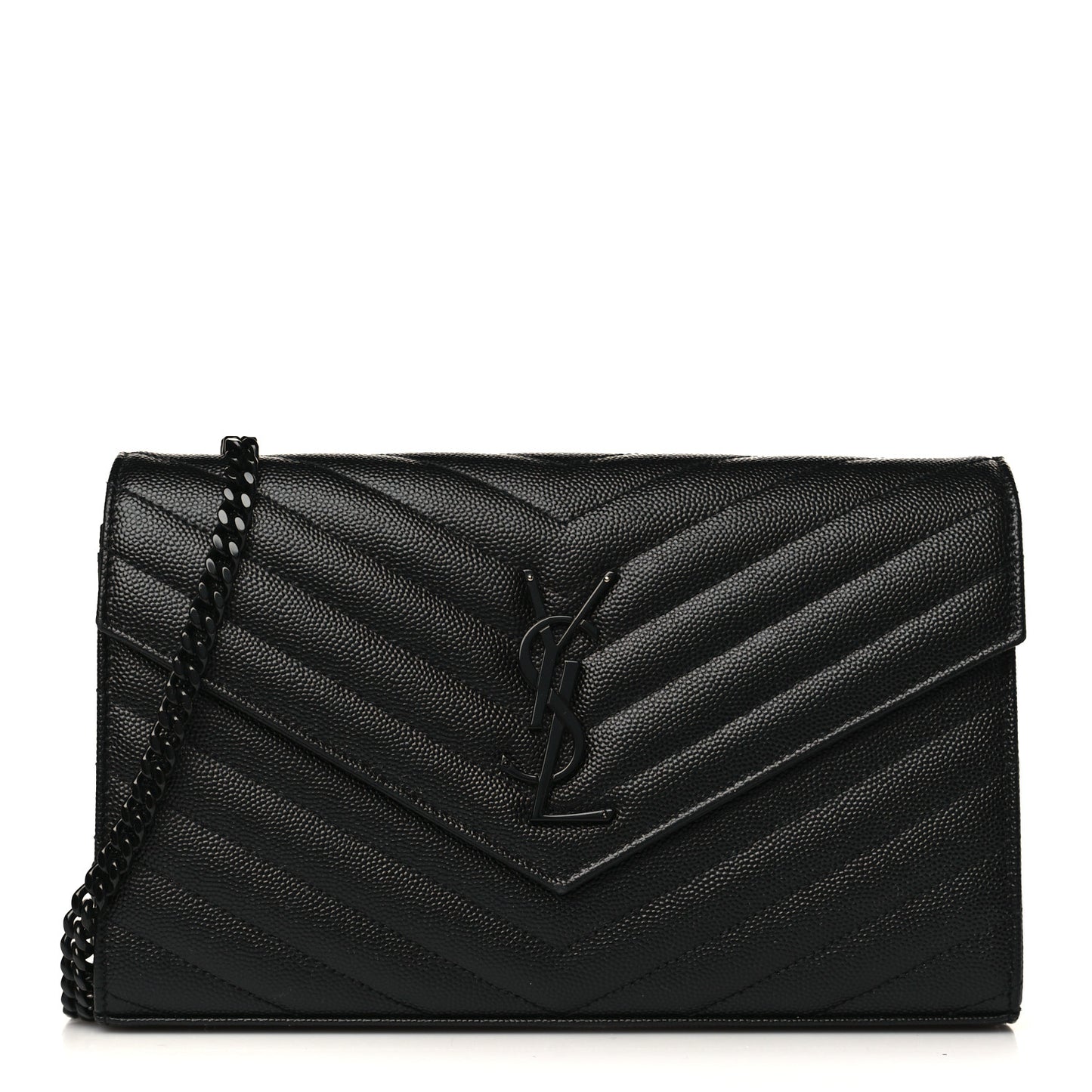 Grain De Poudre Matelasse Chevron Monogram Monochrome Chain Wallet Black