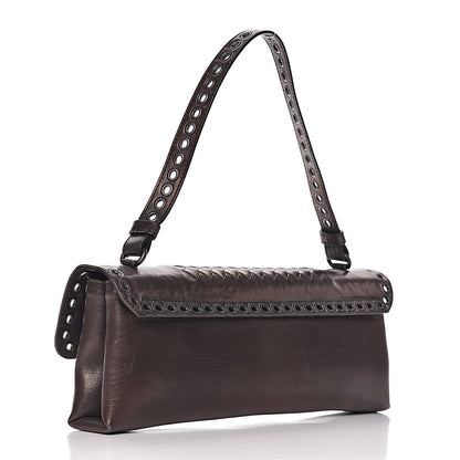 Bottega Veneta Metallic Nappa Intrecciato Eyelets Flap Shoulder Bag Matita 3 of 17