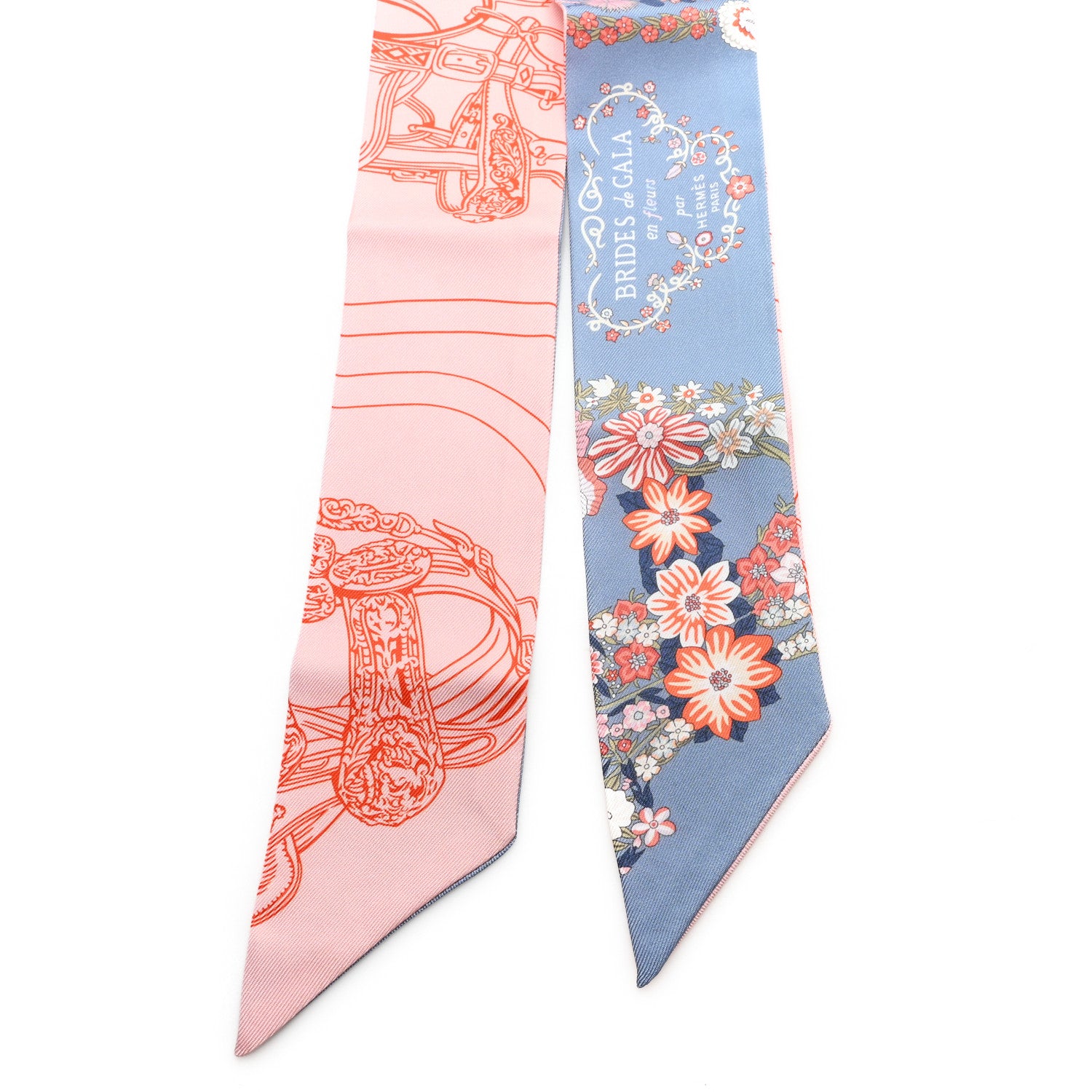 Hermes Silk Brides De Gala En Fleurs Twilly Blue Jean Rose Saumon 2 of 4