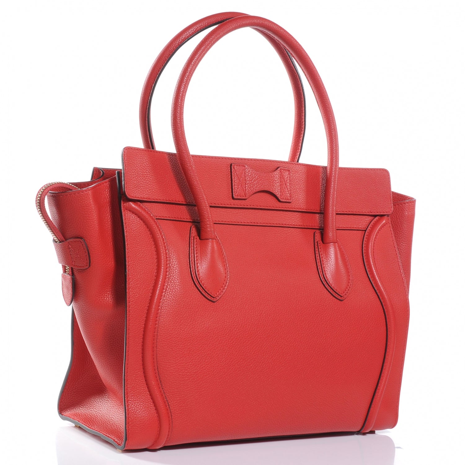 Celine Drummed Leather Shoulder Luggage Red 3 of 10