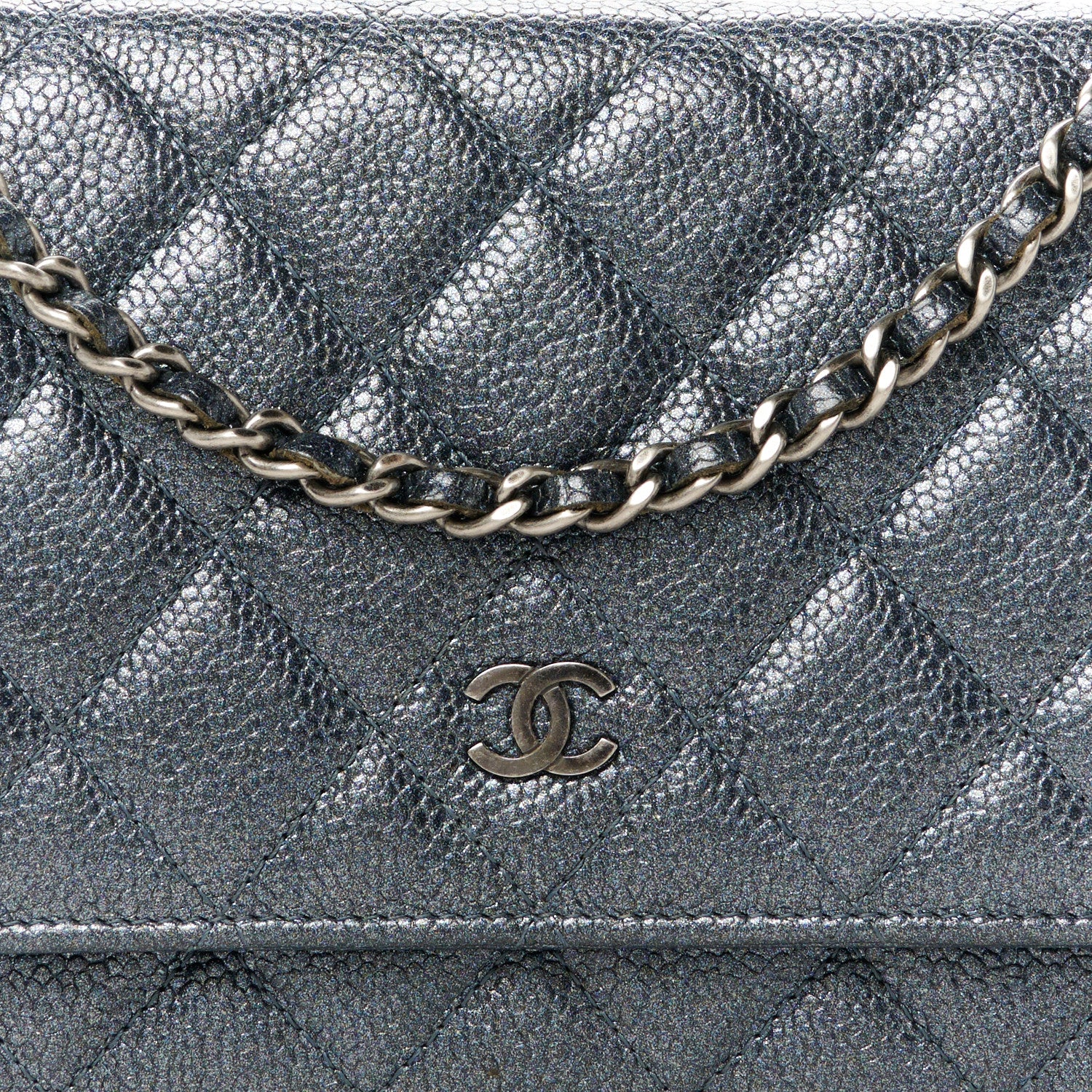 Chanel Pearly Caviar Quilted Wallet on Chain WOC Grey 9 of 12