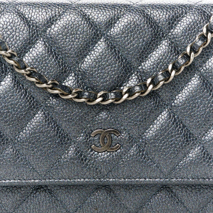 Chanel Pearly Caviar Quilted Wallet on Chain WOC Grey 9 of 12