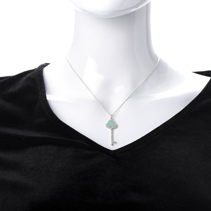 Tiffany Sterling Silver Enamel Beaded Trefoil Key Pendant Necklace Blue 2 of 7
