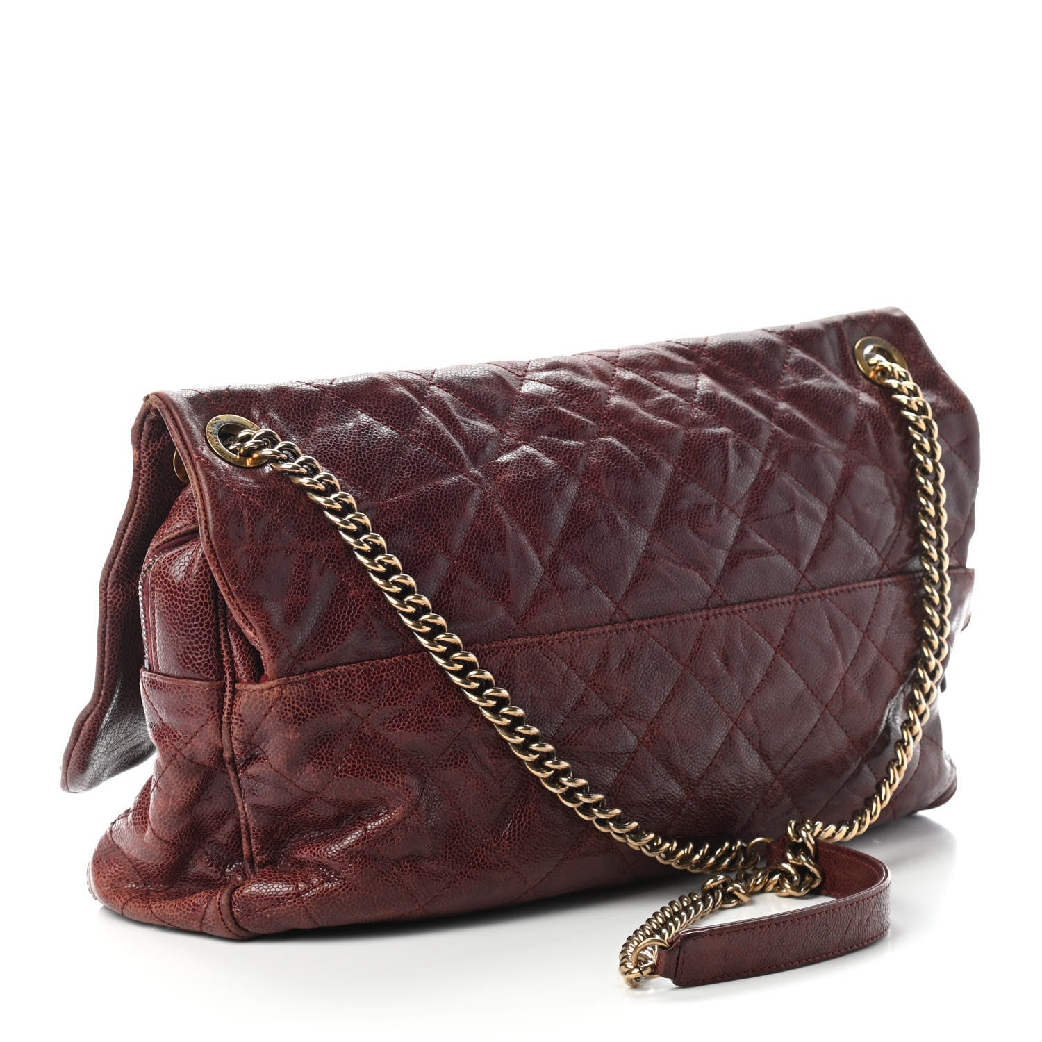 Chanel Crumpled Grained Calfskin Quilted Maxi Shiva Flap Bordeaux 3 of 11