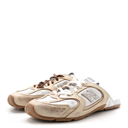 Miu Miu X NEW BALANCE Bleached Calfskin 530 SL Slip-On Sneakers Mules 36.5 Travertine Grey White 4 of 9