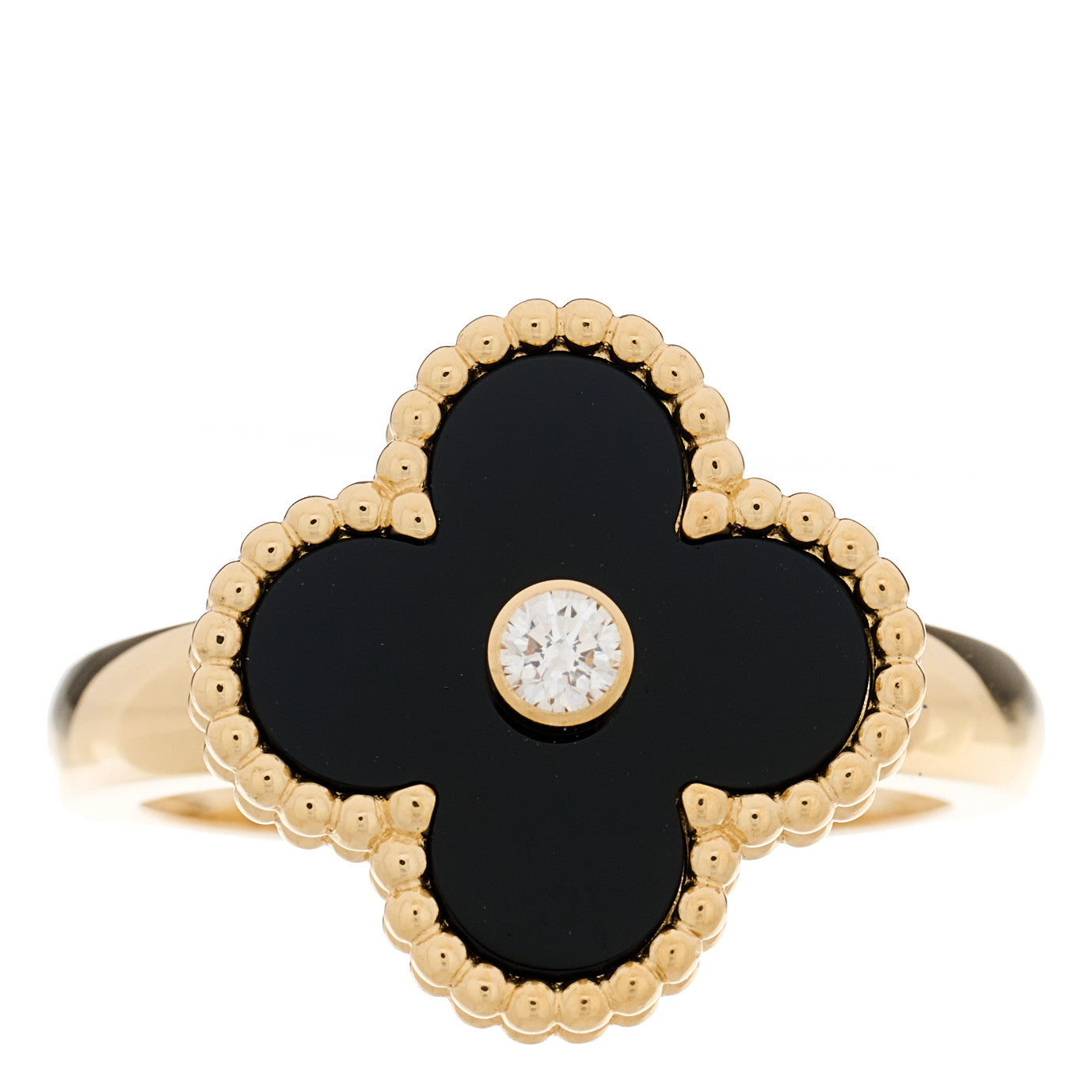 Van Cleef & Arpels 18K Yellow Gold Black Onyx Diamond Vintage Alhambra Ring 53 6.5 1 of 7