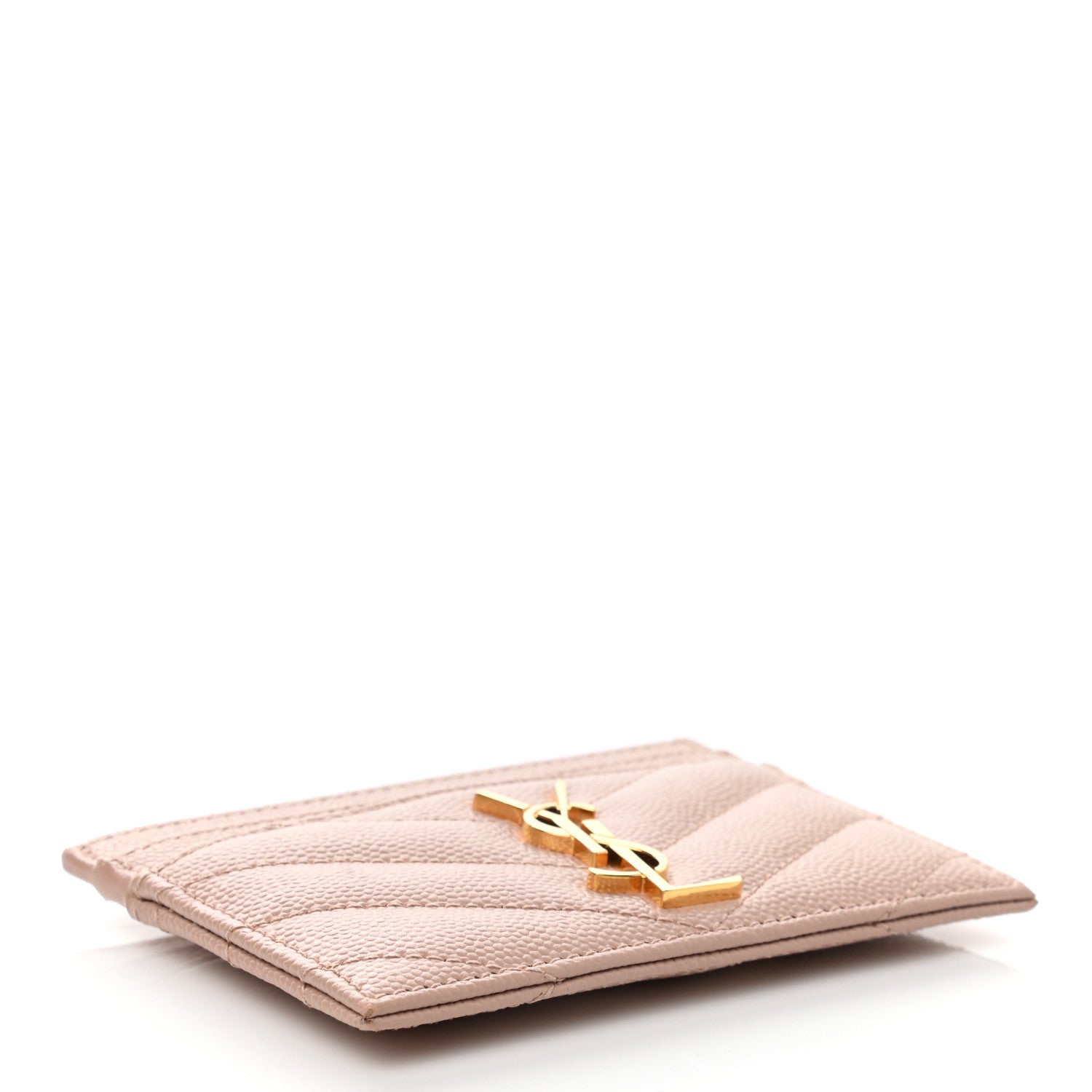 Saint Laurent Grain De Poudre Matelasse Chevron Monogram Credit Card Case Pale Pink 4 of 8