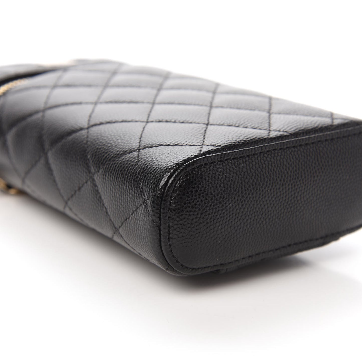 Caviar Quilted Phone Holder With Chain Black