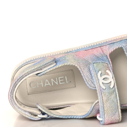 Chanel Printed Fabric Quilted Dad Sandals 39 Green Pink Blue 7 of 8