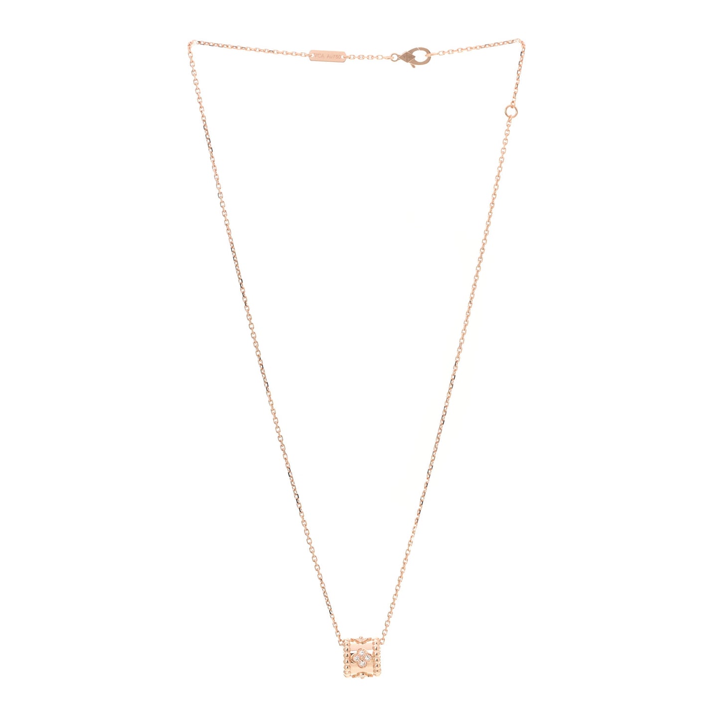 18K Rose Gold Diamond Small Perlee Clovers Pendant Necklace