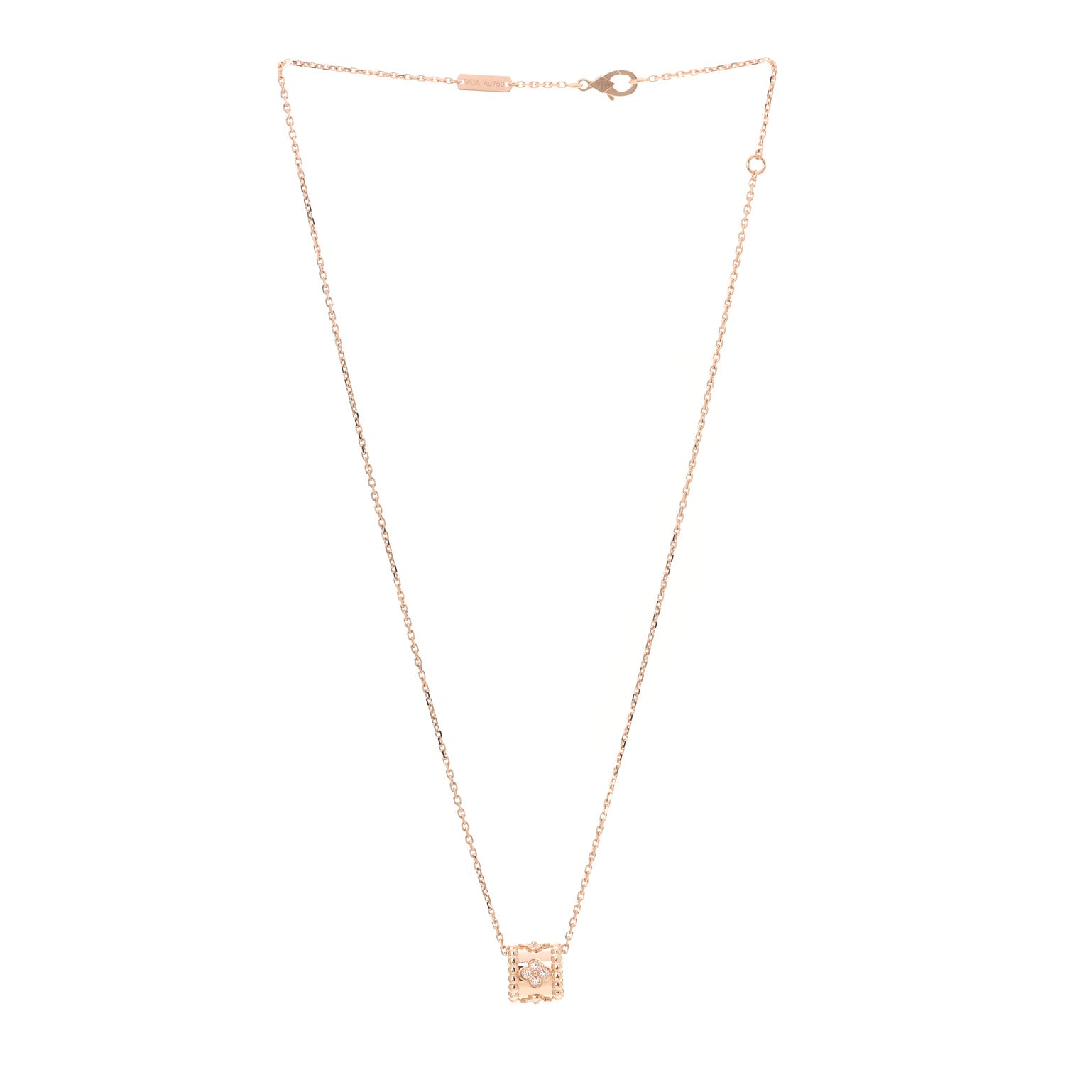 Van Cleef & Arpels 18K Rose Gold Diamond Small Perlee Clovers Pendant Necklace 3 of 7