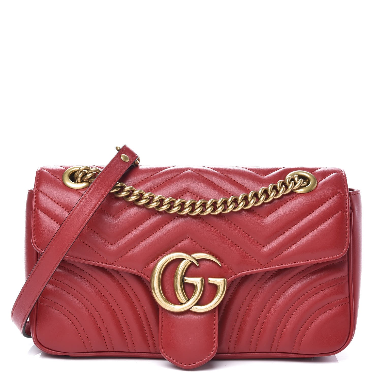 Gucci Calfskin Matelasse Small GG Marmont Shoulder Bag Hibiscus Red 1 of 11