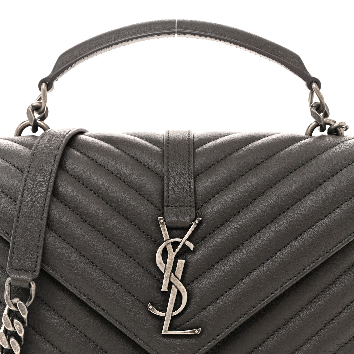 Sheepskin Matelasse Chevron Monogram Medium College Bag Asphalt