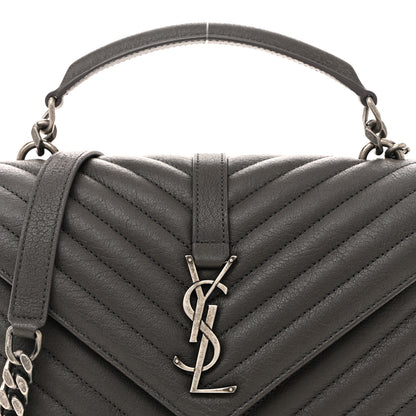 Saint Laurent Sheepskin Matelasse Chevron Monogram Medium College Bag Asphalt 8 of 13