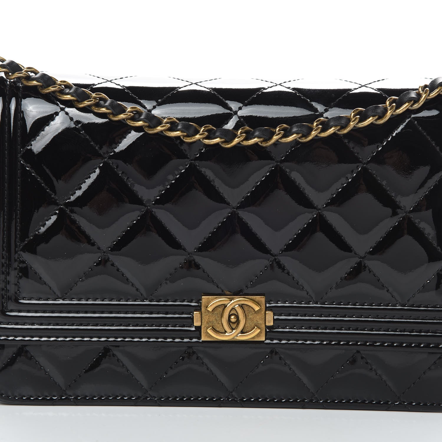Chanel Patent Calfskin Quilted Boy Wallet On Chain WOC Black 9 of 13