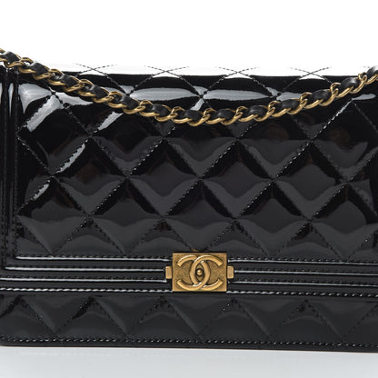 Chanel Patent Calfskin Quilted Boy Wallet On Chain WOC Black 9 of 13