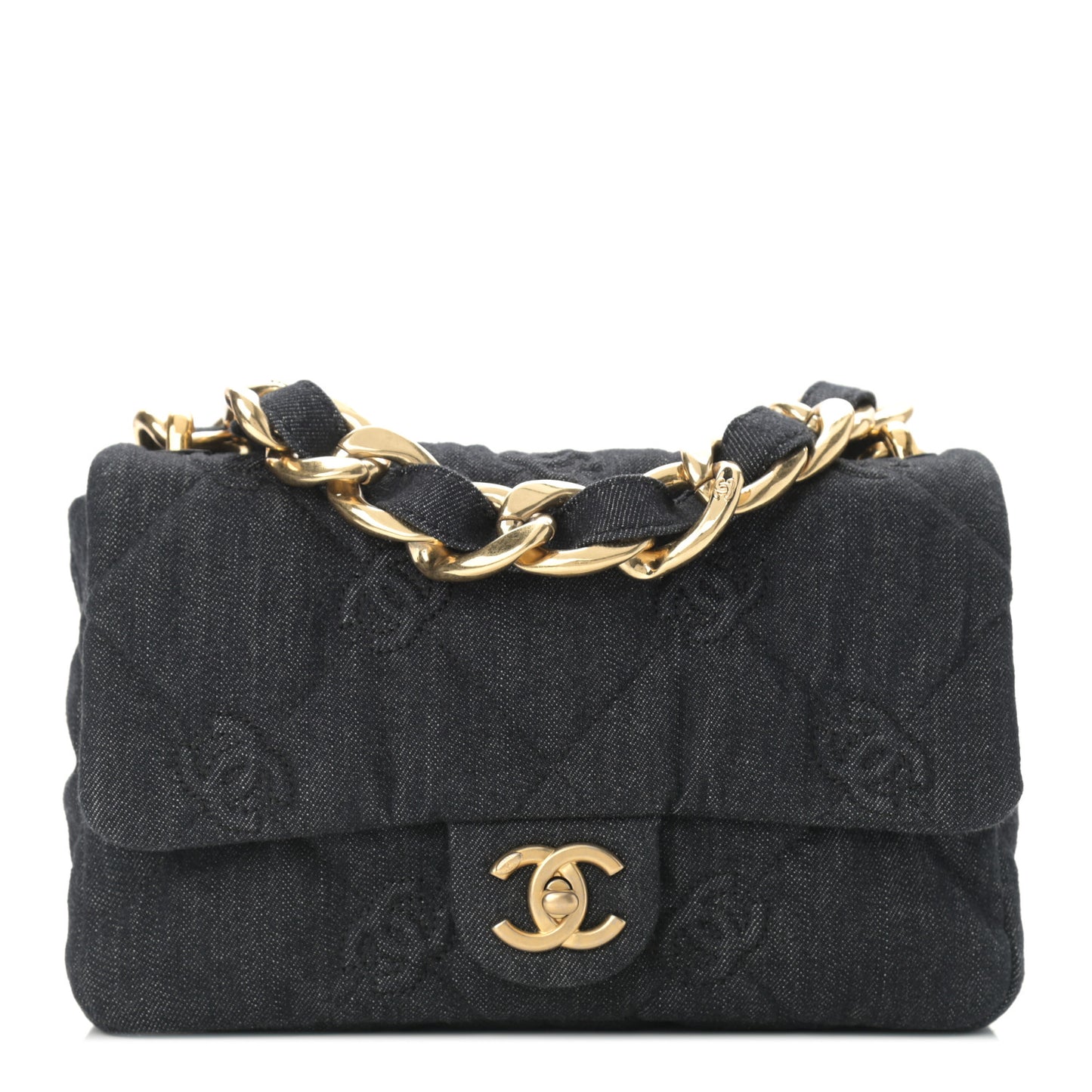 Denim Quilted Medium Funky Town Flap Black