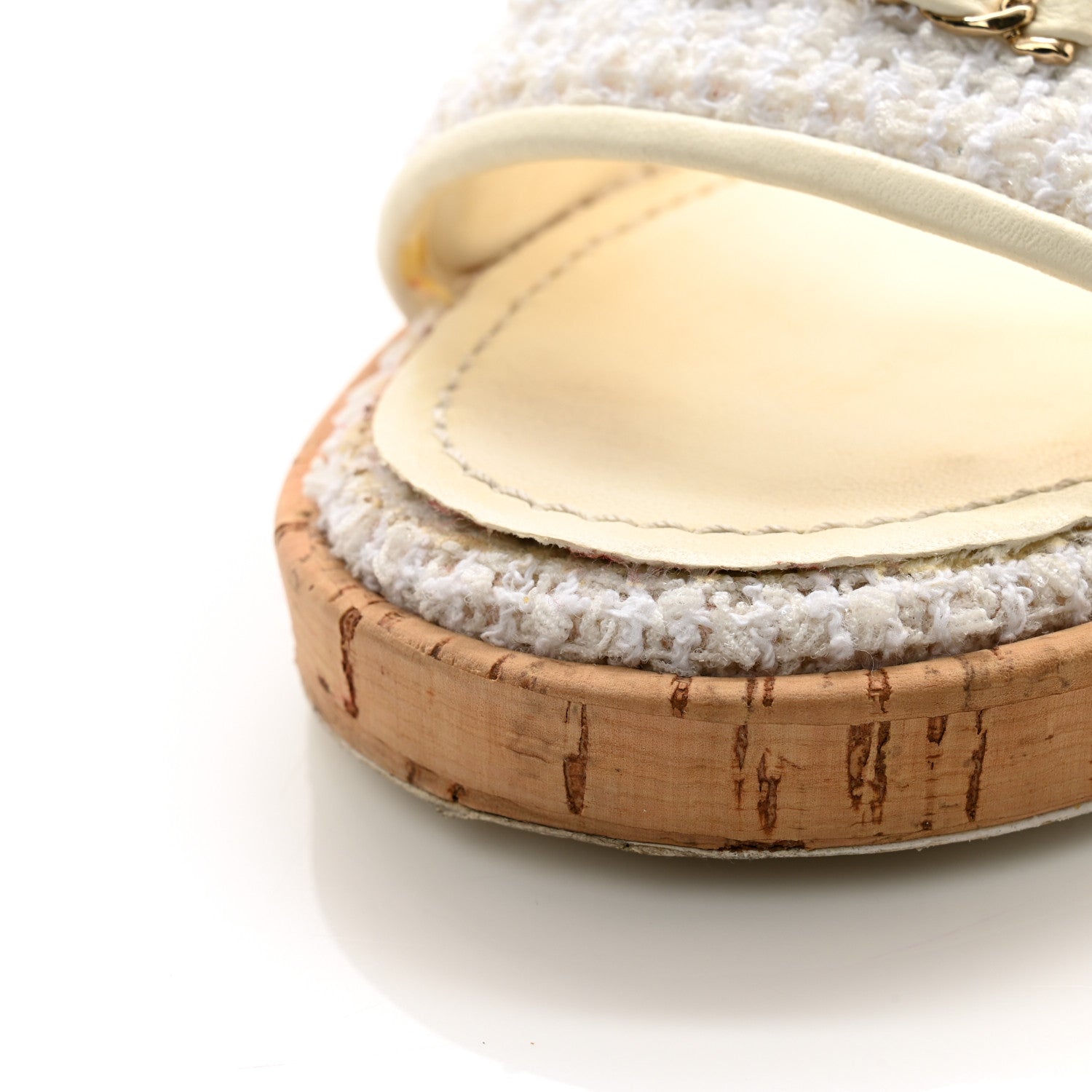 Chanel Tweed Cork CC Chain Mule Sandal 39.5 White 9 of 13