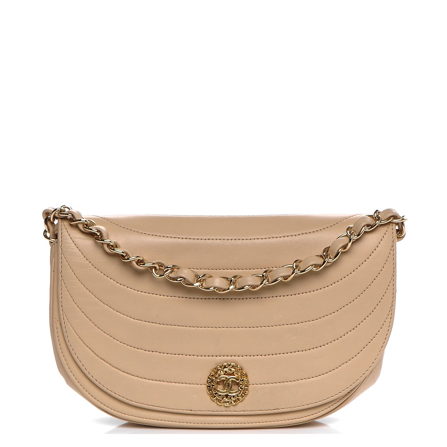 Lambskin Quilted Small Medallion Single Flap Beige