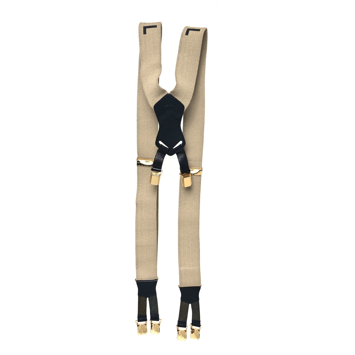 Chanel Elastic Logo Suspenders Beige Black 2 of 5