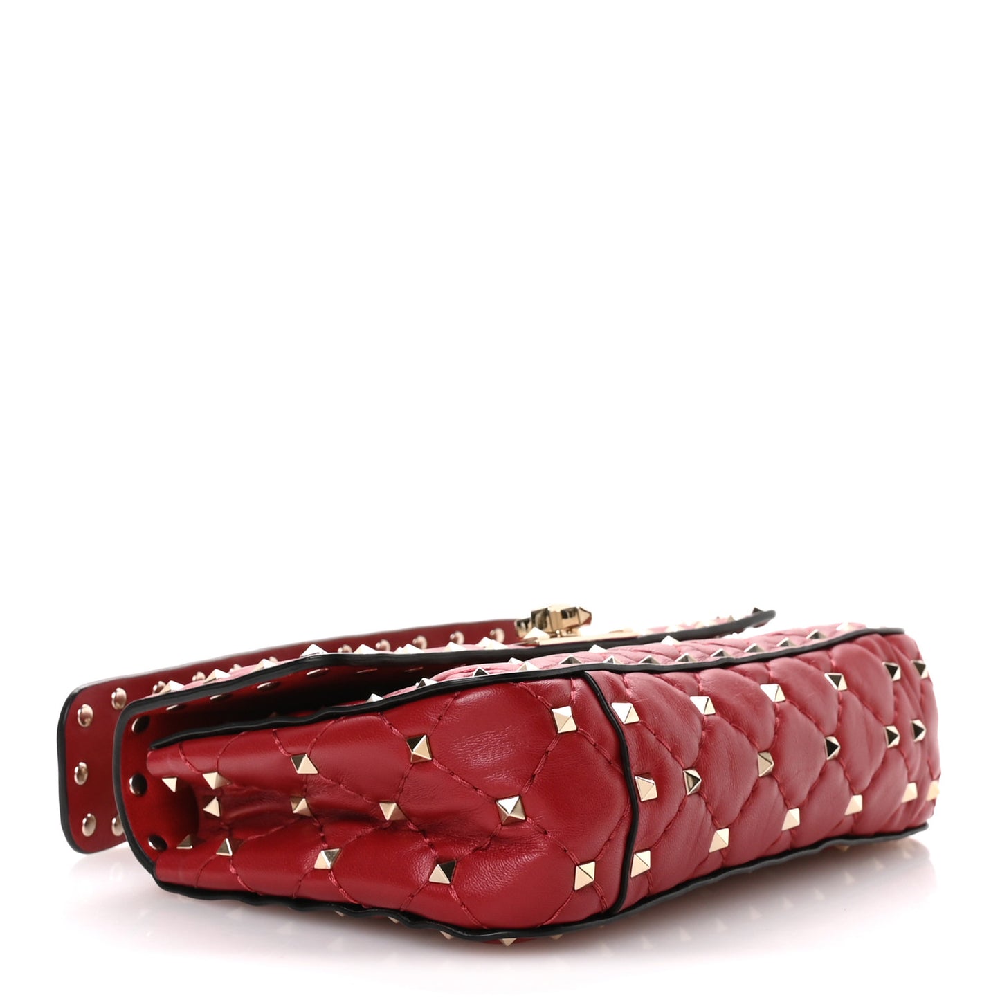 Lambskin Small Rockstud Spike Shoulder Bag Red