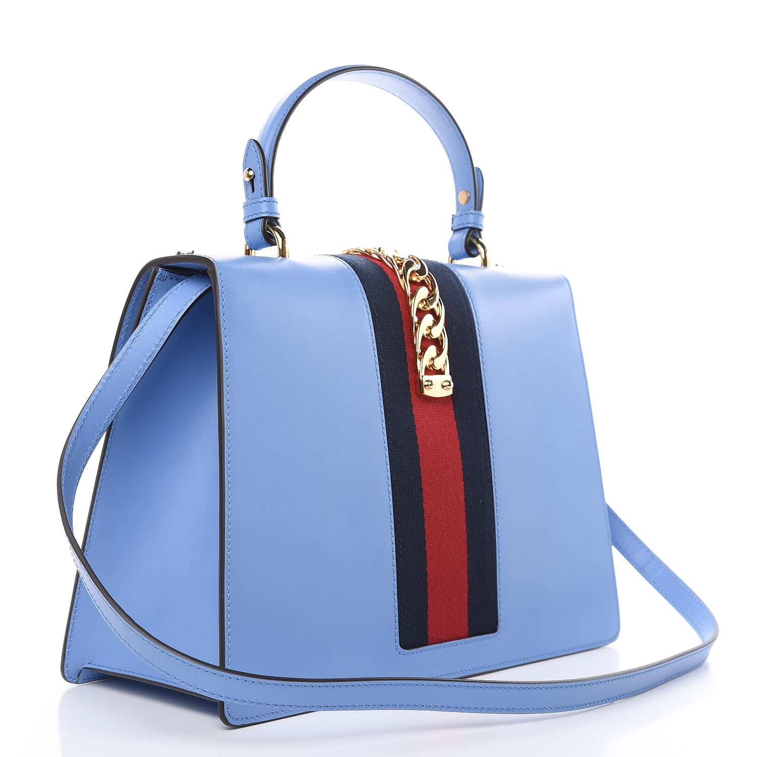 Gucci Calfskin Embroidered Medium Sylvie Top Handle Bag Clear Sky Blue 3 of 10