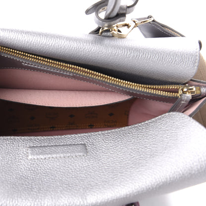 MCM Metallic Grained Calfskin Medium Milla Tote Spike Silver 10 of 10