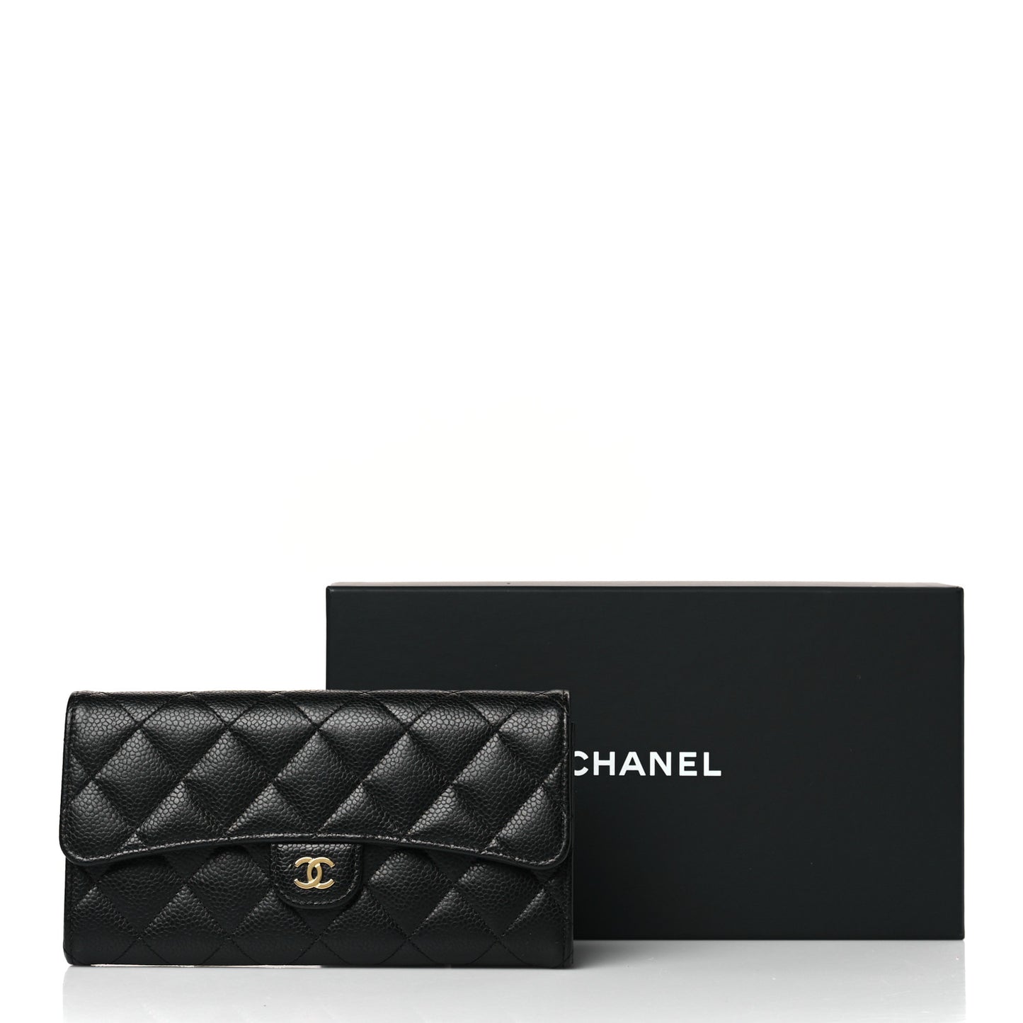 Caviar Quilted Long Flap Wallet Black
