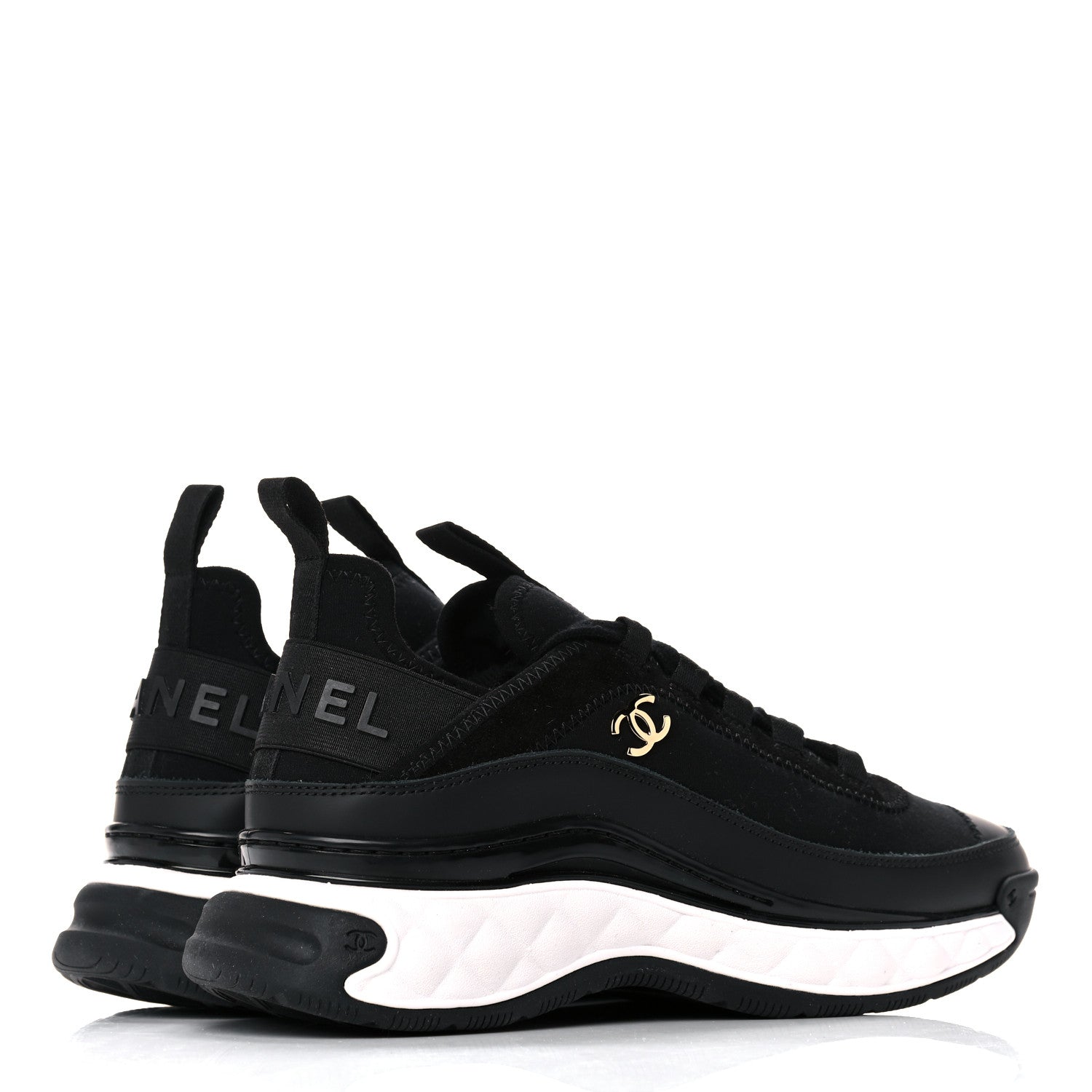Chanel Velvet Calfskin Mixed Fibers CC Sneakers 35.5 Black 4 of 7
