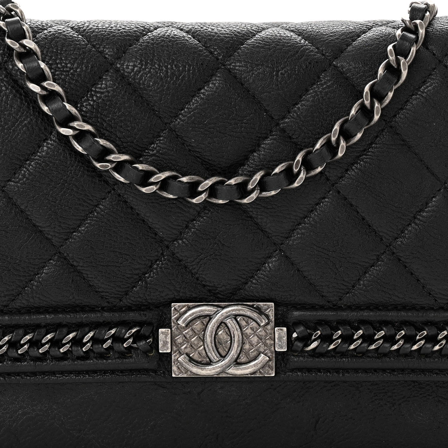 Chanel Calfskin Quilted Chain Around Boy Wallet On Chain WOC Black 16 of 21