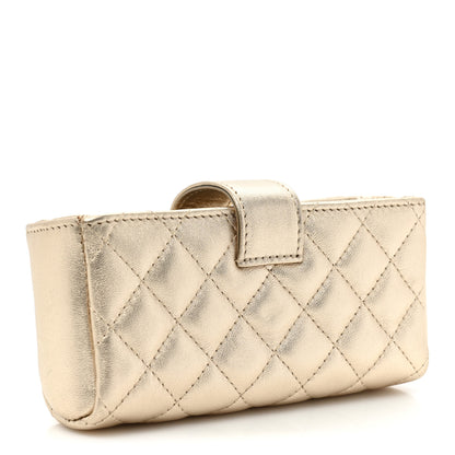 Chanel Metallic Lambskin Quilted Mini Phone Holder Clutch Light Gold 3 of 12