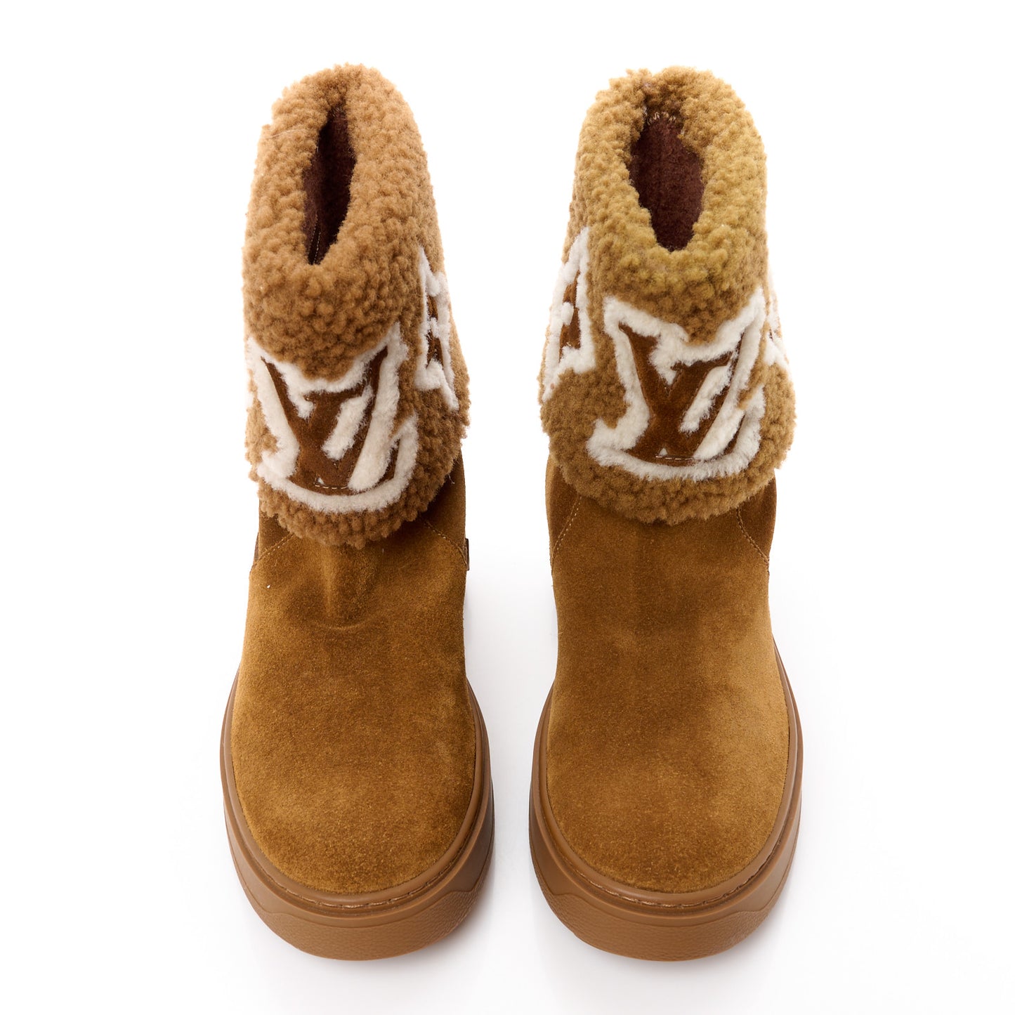 Suede Calfskin Shearling Snowdrop Flat Ankle Boot 37 Cognac