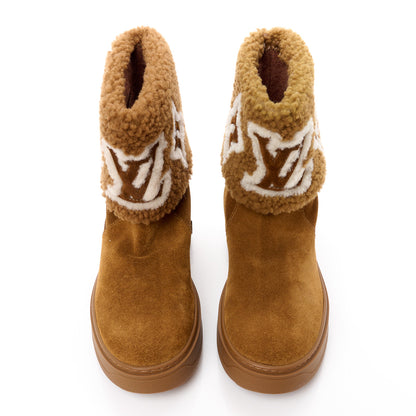 Louis Vuitton Suede Calfskin Shearling Snowdrop Flat Ankle Boot 37 Cognac 2 of 9