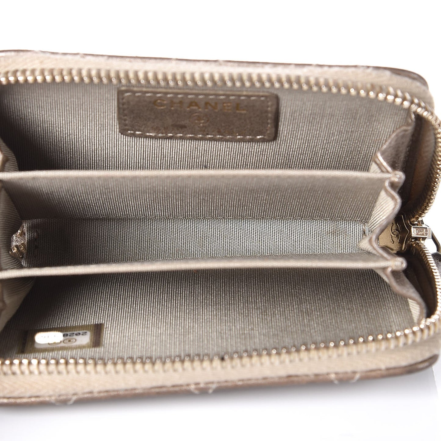 Metallic Lambskin Stitch Zip Coin Purse Gold