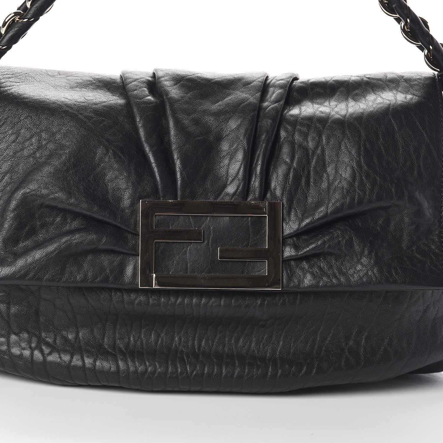 Fendi Crinkled Lambskin Mia Shoulder Flap Black 7 of 9