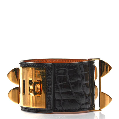 Hermes Shiny Niloticus Crocodile Collier de Chien CDC Bracelet S Black 3 of 6
