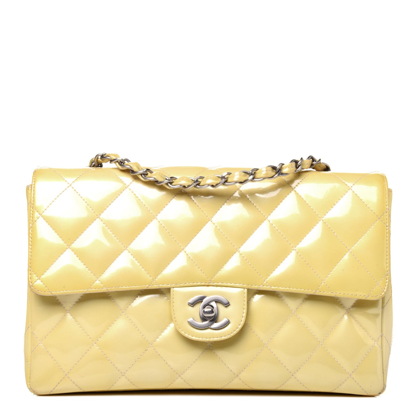 Patent Quilted Medium Single Flap Yellow