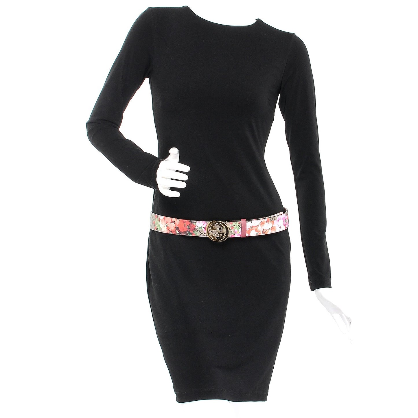 GG Supreme Monogram Blooms Moon Calfskin Interlocking G 37mm Belt 90 36 Beige Ebony Multicolor Dry Rose
