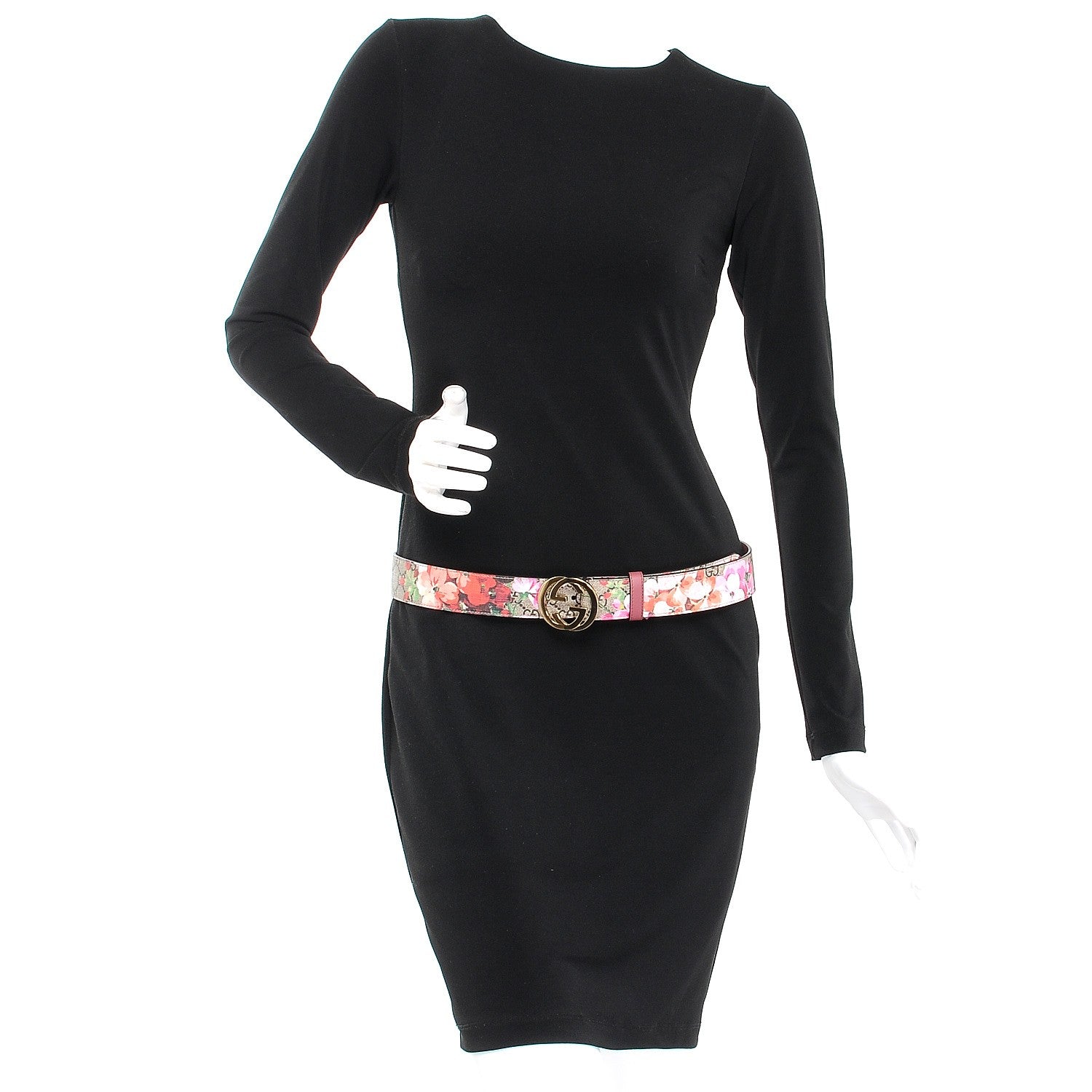 Gucci GG Supreme Monogram Blooms Moon Calfskin Interlocking G 37mm Belt 90 36 Beige Ebony Multicolor Dry Rose 2 of 5